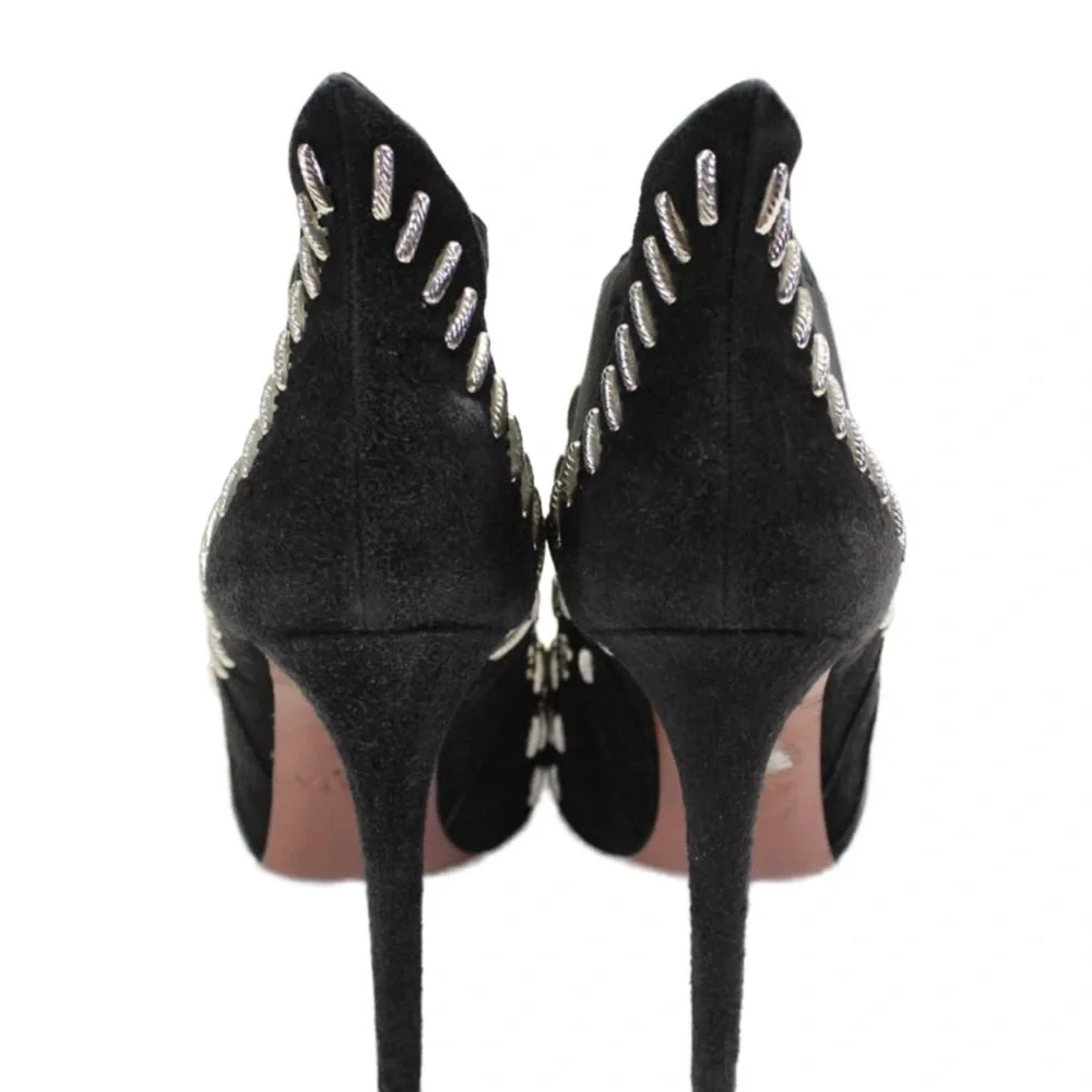 Alaia Womens 4” Stiletto Round Toe Studded Booties Black Suede Size 36.5 - Picture 3 of 6
